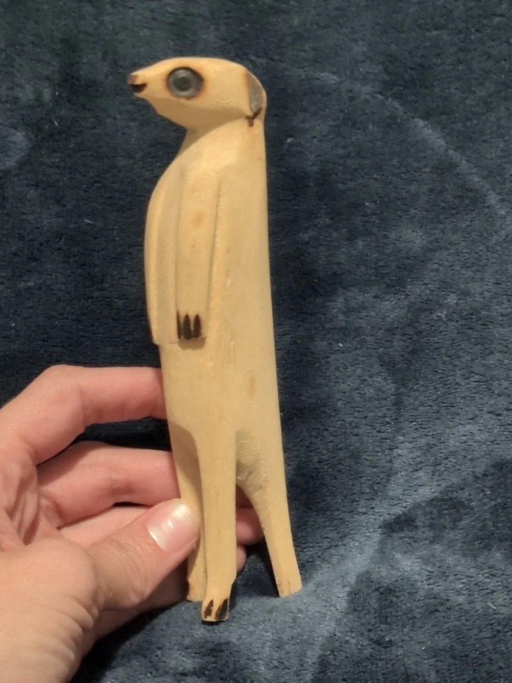 South African Hand-Carved Wooden Meerkat Figurine, Natural Finish, Beige/Black